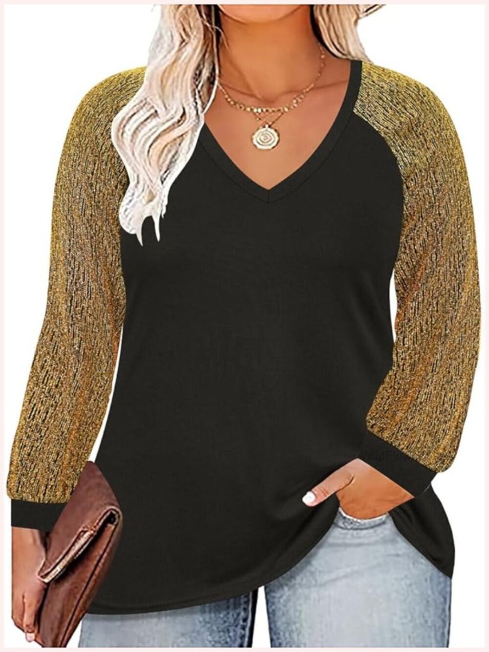 Plus Size Criss Cross Long Sleeve V Neck Tunic Blouse Fall Casual